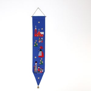 Swedish beautiful vintage Christmas embroidered wall hanging - Made in Sweden 1960.