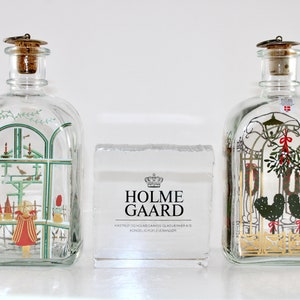 Holmegaard - 2 Lovely Christmas vintage glasses bottleS - Made in Denmark 1987 + 1994.