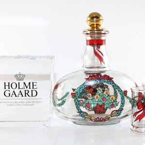 Holmegaard  - Jingle bell - Lovely christmas bottle and 2 aquavit glasses  - Made in Denmark 1989.