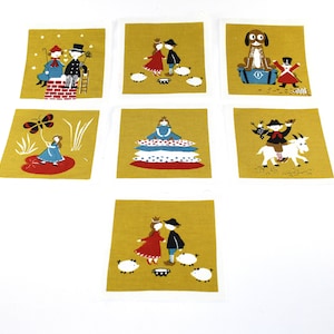 VERY RARE -  7 Vintage Christmas tablecloth with H. C. Andersen fairytale  - Designed by Jangaard  - Made in Denmark 1950.