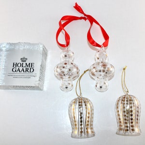 Holmegaard  - VERY RARE  - 4 lovely Christmas vintage glass ornaments - Made in Denmark 1990.