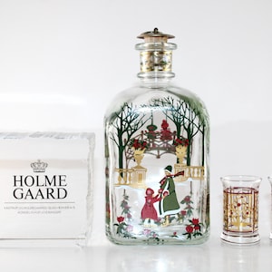 Holmegaard - Lovely vintage Christmas glass bottle and 2 aquavit glasses   - Made in Denmark 1997