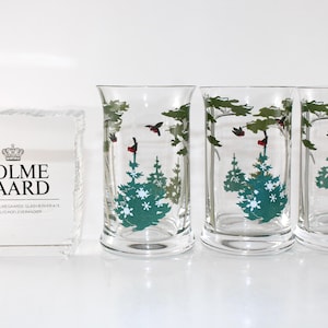 Holmegaard - 3 Lovely water glasses with Christmas trees - Designed  in Denmark.