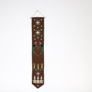 Swedish embroidered vintage christmas wall hanging with beautiful birds  - Made in Sweden 1960