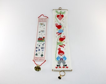 2 Danish lovely embroidered vintage Christmas wall hanging  - Made in Denmark 1960.