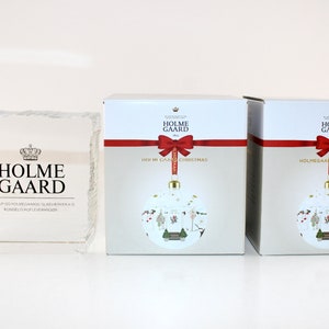 Holmegaard - 2 Lovely and very unique glass ornaments / balls  - IN ORIGINAL BOX  - Designed in Denmark.