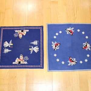 2 Lovely danish vintage Christmas embroidered tablecloths - Made in Denmark 1960.