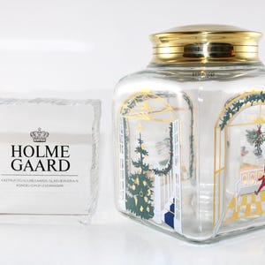 Holmegaard - Lovely cookie glass jar with a Christmas tree  - IN ORIGINAL BOX - Designed  in Denmark.