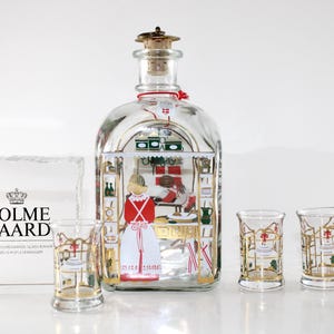 Holmegaard - Lovely glass Christmas bottle and 4 glasses - Made in Denmark 1992.
