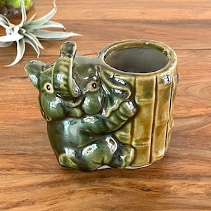 Vintage Pottery Planter - Elephant Hugging Bamboo