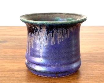 Vintage Studio Pottery Small Blue Drip Glaze Planter/Vase