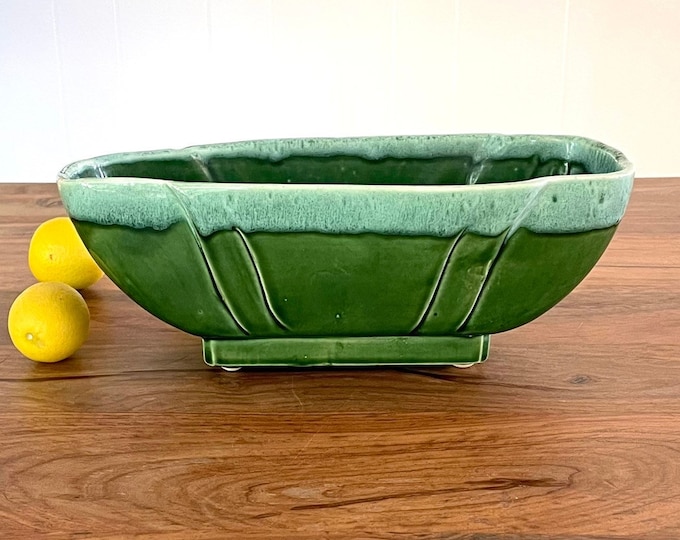 Vintage Pottery Planter Green Drip Glaze USA Etsy
