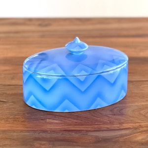 Bavarian Ceramic Lidded Oval Blue Box with Art Deco Geometric Design