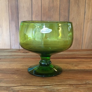 Vintage Blenko Olive Green Compote Dish 629S