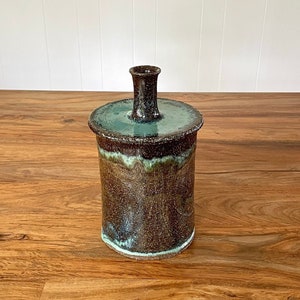 Vintage Art Pottery Cylinder Drum Vase with Extended Neck by C Torres