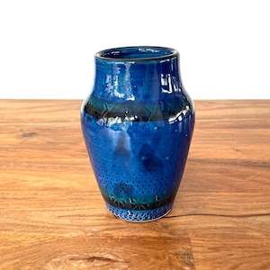 Vintage Pottery Blue Vase - High Gloss Bitossi Style