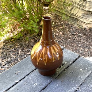 Vintage Mid Century Pottery Drip Glaze Genie Bottle Vase Made in Poland