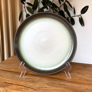 Vintage Heath Ceramics Sea and Sand 13" Chop Plate in Coupe Style with Forest Green Rim