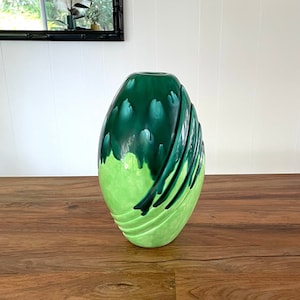 Vintage Pottery Signed Green Drip Glaze Vase