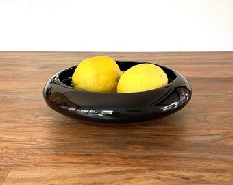 Vintage Modern Flying Saucer Low Round Tri-Footed Cactus Planter in Black Gloss