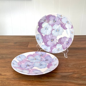 Two Vintage Ernestine Salerno Italy Purple and Blue Pansy Salad Plates - Ernestine Virden-Cannon