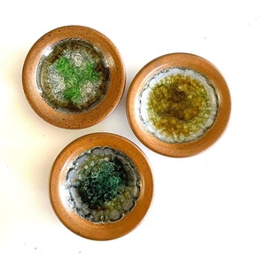 Studio Pottery Tiny Dishes with Crushed Glass Your Coice of Green or Gold