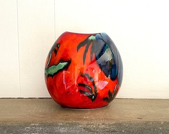 Anita Harris for Poole Pottery Vibrant Orange and Blue Delfina Purse Vase