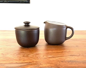 Heath Ceramics Brown and White Creamer and Lidded Sugar Bowl Made in Sausalito California