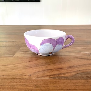 Vintage Ernestine Salerno Italy Purple and Blue Pansy Coffee Cup - Ernestine Virden-Cannon