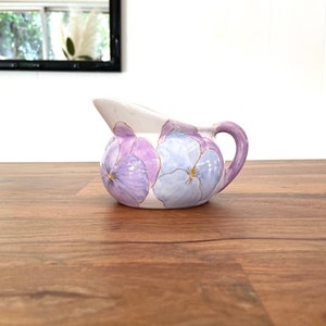 Vintage Ernestine Salerno Italy Purple and Blue Pansy Creamer - Ernestine Virden-Cannon