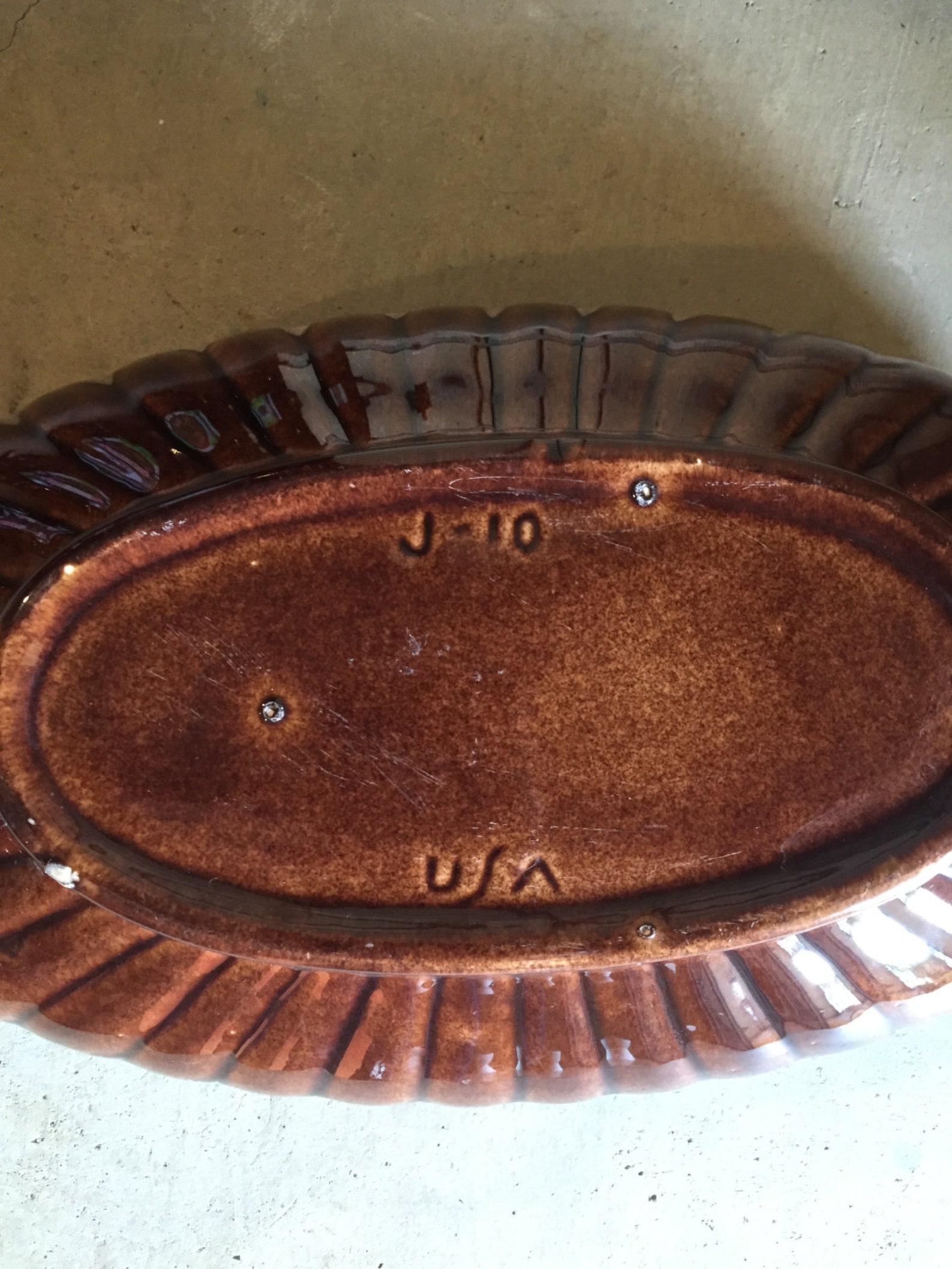 Jenkins Ceramics Midcentury Drip Glaze Oval Brown Vase/planter Etsy