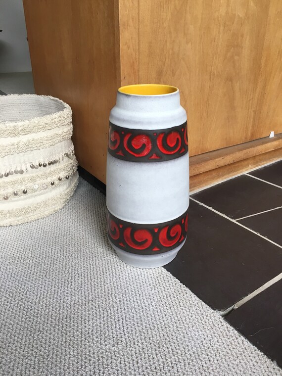 Vintage Bay Keramik Large Floor Vase Germany White Black Etsy