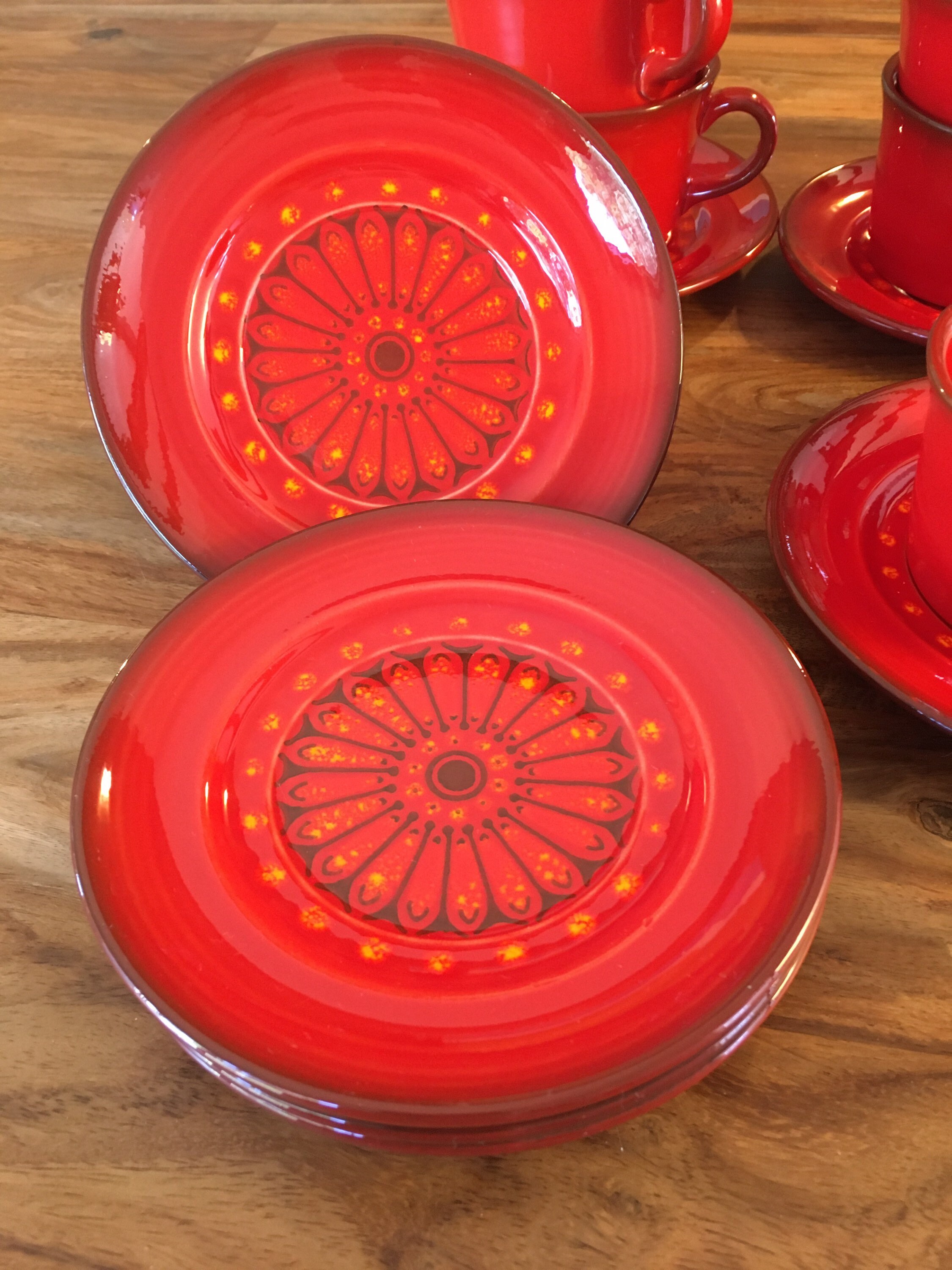 Set of 7 Vintage Metlox Pottery Medallion Red Flat Cups and Etsy