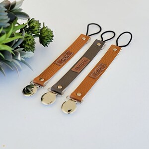 Personalized Leather pacifier clip Pacifier clip Leather pacifier clip Binky Clip Baby shower gift Sooner clip Paci Clip Baby Gift image 5