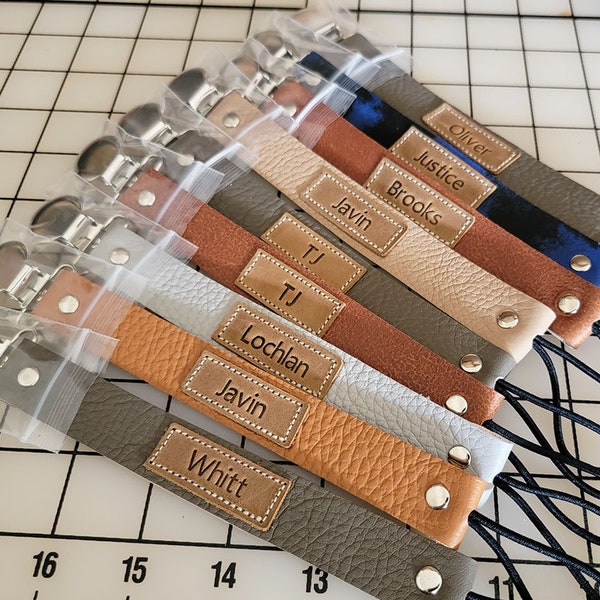 3 Personalized Leather pacifier clip | Pacifier clip | Leather pacifier clip | Binky Clip | Baby shower gift | Sooner clip | Paci Clip