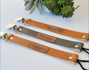 Personalized Leather pacifier clip| Pacifier clip | Leather pacifier clip | Binky Clip | Baby shower gift |Sooner clip| Paci Clip| Baby Gift