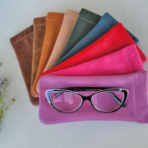 Genuine Leather glasses case | Metallic Leather Pouch| Squeeze Top Sunglass Case  | Eyeglasses Case| Soft Glasses Case| Leather glasses case
