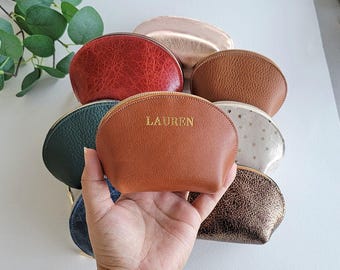 Genuine Leather Personalized Coin Purse | Metallic Leather Pouch | Metallic Gold Leather Wallet| Small leather Bag| Credit Card holder