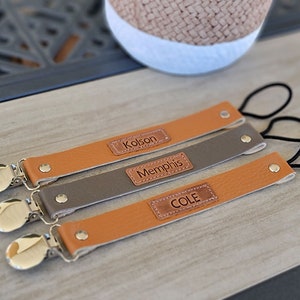 Personalized Leather pacifier clip Pacifier clip Leather pacifier clip Binky Clip Baby shower gift Sooner clip Paci Clip Baby Gift image 8