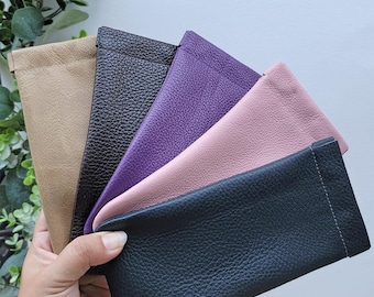 Genuine Leather glasses case | Metallic Leather Pouch| Squeeze Top Sunglass Case  | Eyeglasses Case| Soft Glasses Case| Leather glasses case