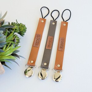 Personalized Leather pacifier clip Pacifier clip Leather pacifier clip Binky Clip Baby shower gift Sooner clip Paci Clip Baby Gift image 6