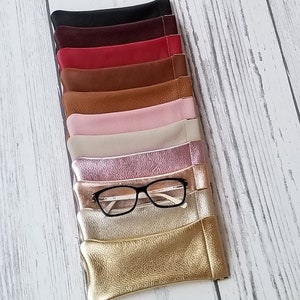 Genuine Leather glasses case Metallic Leather Pouch Squeeze Top Sunglass Case Eyeglasses Case Soft Glasses Case Leather glasses case image 6