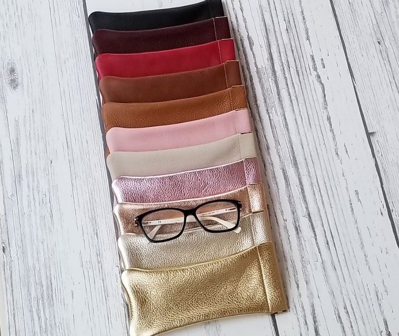 Genuine Leather glasses case Metallic Leather Pouch Squeeze Top Sunglass Case Eyeglasses Case Soft Glasses Case Leather glasses case image 6