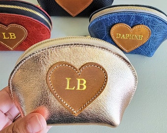 Genuine Leather Personalized Coin Purse | Metallic Leather Pouch | Metallic Gold Leather Wallet| Small leather Bag| Credit Card holder