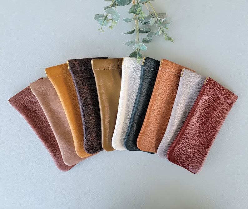 Genuine Leather glasses case Metallic Leather Pouch Squeeze Top Sunglass Case Eyeglasses Case Soft Glasses Case Leather glasses case image 8