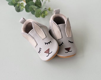 Gray Rabbit Moccasins| Baby Moccasins | Baby Moccs | Handmade Baby Moccasins | Rabbit Moccs | Bunny Shoes | Easter moccasins | Easter Baby