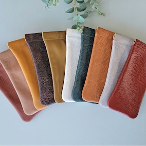 Genuine Leather glasses case Metallic Leather Pouch Squeeze Top Sunglass Case Eyeglasses Case Soft Glasses Case Leather glasses case image 1