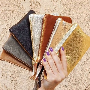 Genuine Leather Coin Purse Metallic Leather Pouch Metallic Gold Leather Wallet Small leather Bag Credit Card holder image 1