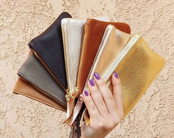 Genuine Leather Coin Purse | Metallic Leather Pouch | Metallic Gold Leather Wallet| Small leather Bag| Credit Card holder