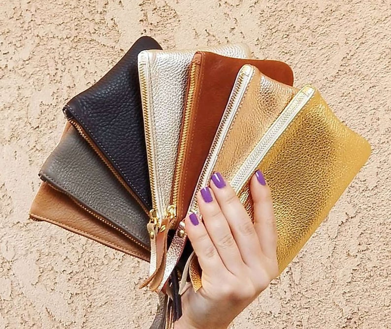 Genuine Leather Coin Purse Metallic Leather Pouch Metallic Gold Leather Wallet Small leather Bag Credit Card holder image 1